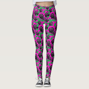Leggings Rosas negras brillantes sobre un fondo rosa calien