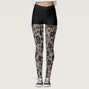 Leggings Rosas negros falsos encajan a Fishnet y las pierna