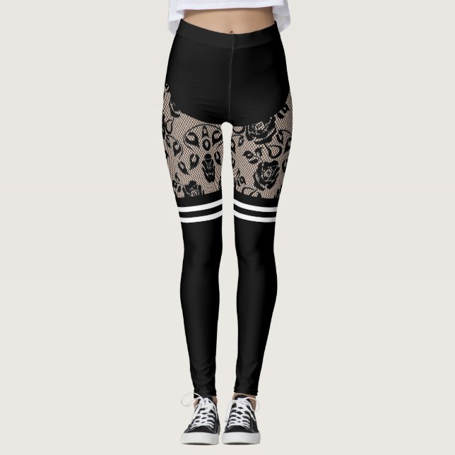 Leggings Rosas negros falsos prenden calcetines de piel de  (Anverso)