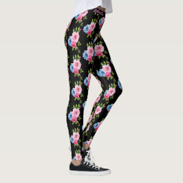 Leggings Rosas Pastel de color de agua en nombre personaliz