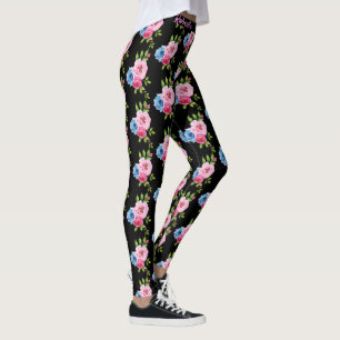 Leggings Rosas Pastel de color de agua en nombre personaliz