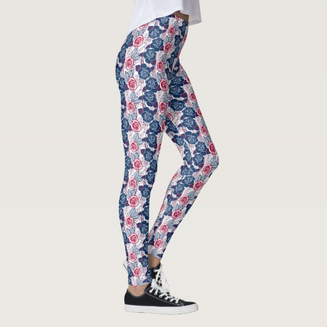 Leggings Rosas patrióticas estrellas - rojo blanco azul SIN (Derecha)