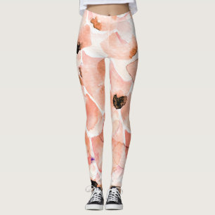 Leggings Rosas, peones y hojas, patrón de acuarela.