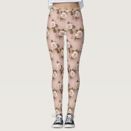 Leggings Rosas Pequeñas En Tonos De Marfil Y Oro