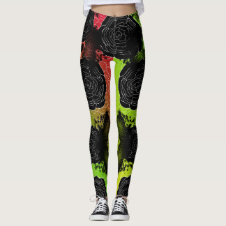 Leggings Rosas-Rasta manchados negro