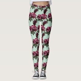 Leggings Rosas Ricas Purpura y Rojo Intenso Sobre un Verde 