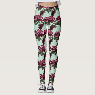 Leggings Rosas Ricas Purpura y Rojo Intenso Sobre un Verde 