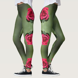 Leggings Rosas Rojas Clásicas Elegante Floral Verde