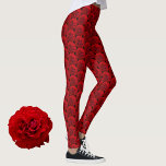 Leggings Rosas rojas clásicas en negro<br><div class="desc">Una profunda pierna roja de rosas clásicas sobre fondo negro. Las imágenes fotográficas de los rosas son la fotografía botánica floral original de JLW_Photography.</div>