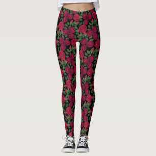 Leggings Rosas rojas en negro.