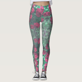 Leggings Rosas rojas pálidas Hojas verdes Flores