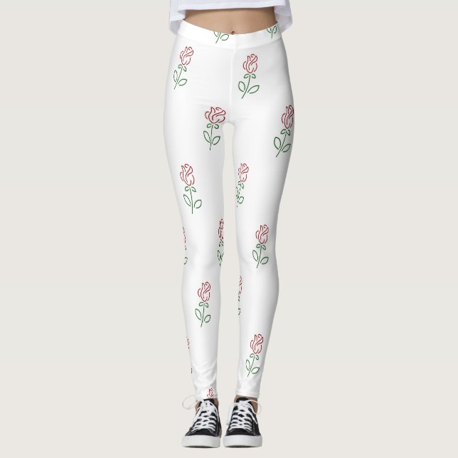 Leggings Rosas Rojas, Patrón De Rosas, Flores (Anverso)