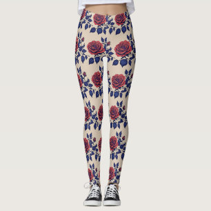 Leggings Rosas Rojas Pintadas A Mano En Negrita