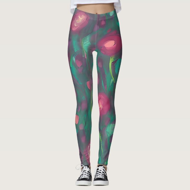 Leggings Rosas rojas silenciadas abstractas (Anverso)