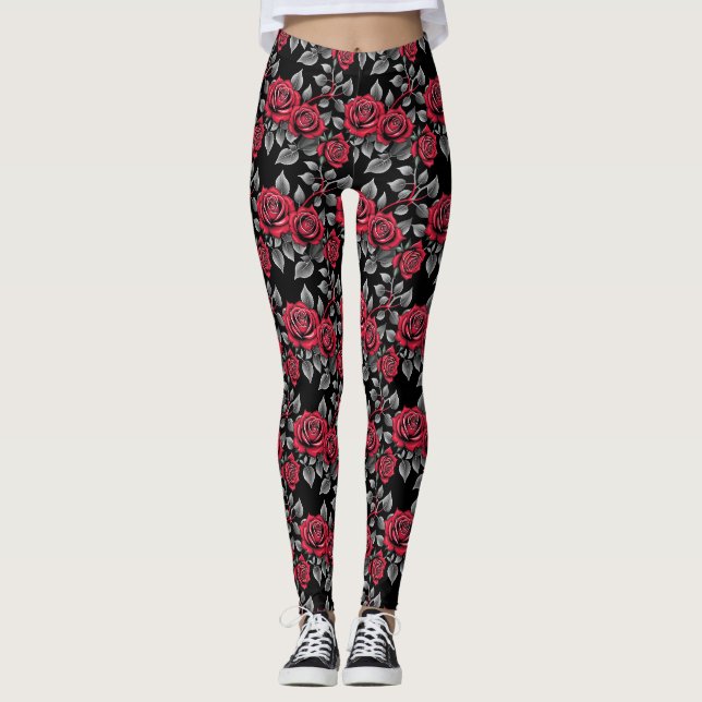Leggings Rosas Rojas Sobre Un Fondo Negro (Anverso)