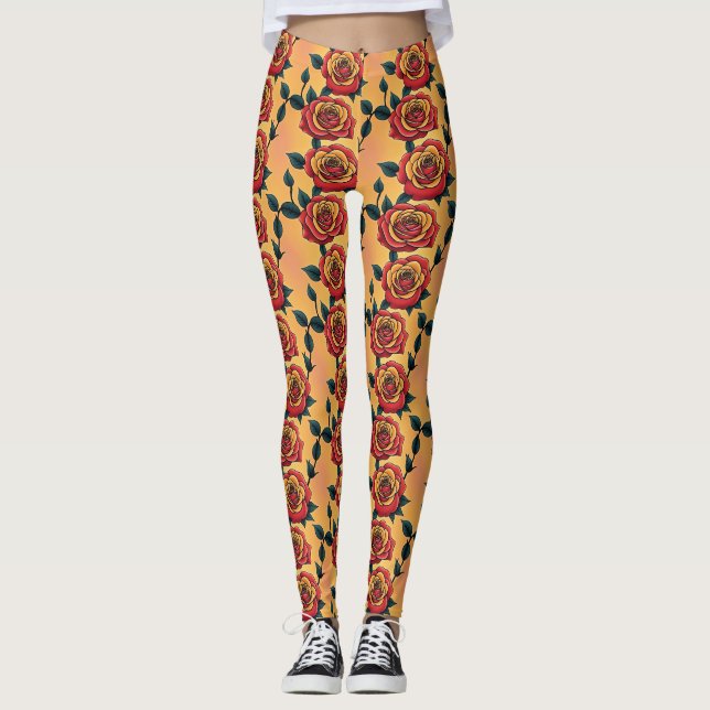 Leggings Rosas Rojas y Amarillas (Anverso)