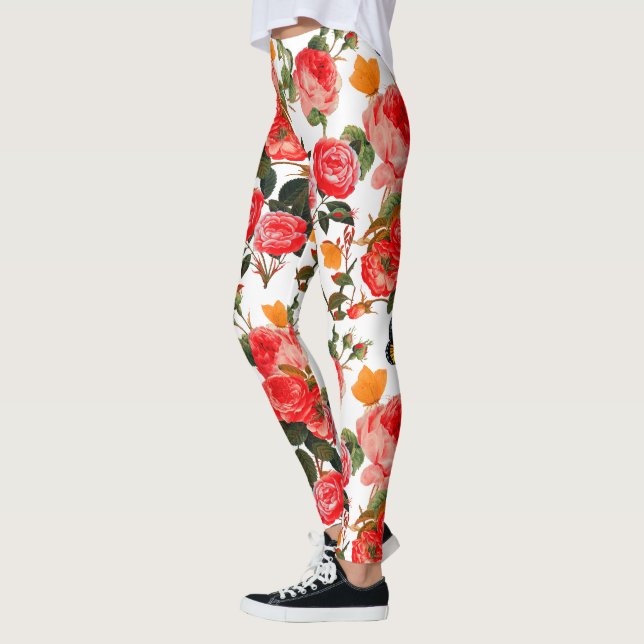 Leggings ROSAS ROJAS Y MARIPOSAS AMARILLAS Florales Blancas (Izquierda)