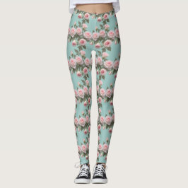 Leggings Rosas rosadas bebé con hojas verde salvia