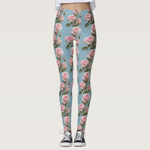 Leggings Rosas rosadas pastel en un suave fondo azul cielo