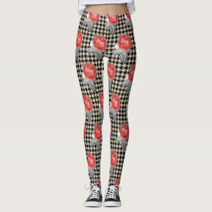 Leggings Rosas rosadas vintage y patrón de dientes de perro