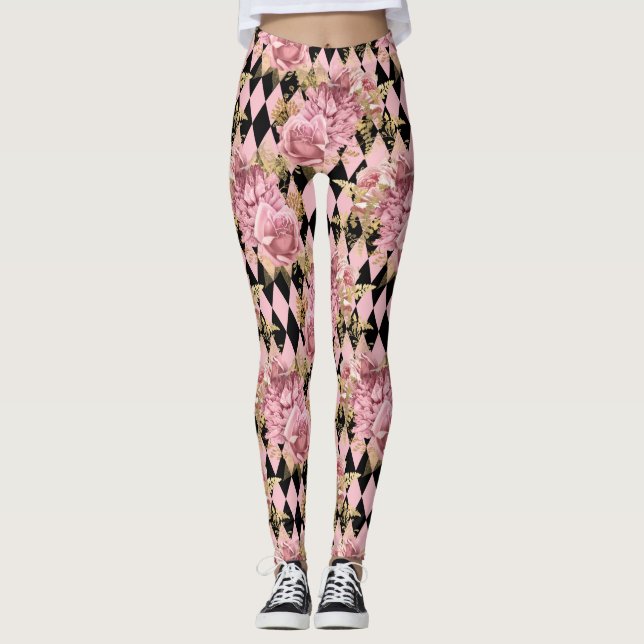 Leggings Rosas rosadas y arlequín (Anverso)