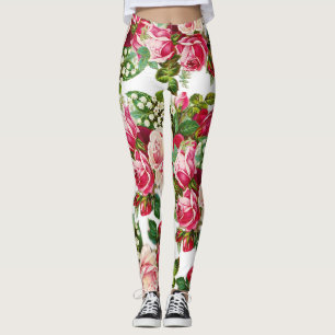 Leggings Rosas rosados botánicos del vintage del país