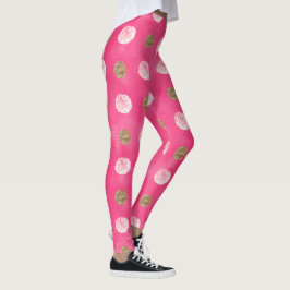 Leggings rosas rosas rosas doradas Floral rosa caliente