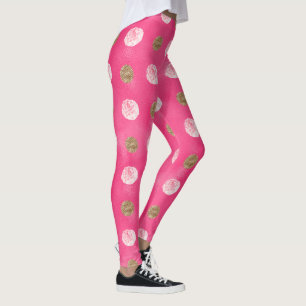Leggings rosas rosas rosas doradas Floral rosa caliente