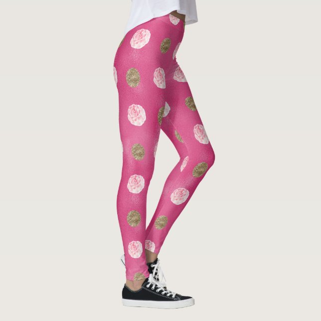 Leggings rosas rosas rosas doradas Floral rosa caliente (Derecha)