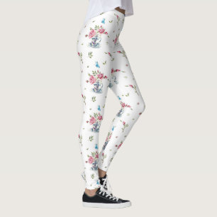 Leggings Rosas rosas rosas en una taza de té y mariposa