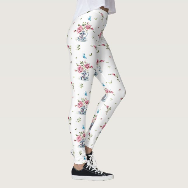 Leggings Rosas rosas rosas en una taza de té y mariposa (Derecha)