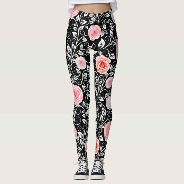 Leggings Rosas rosas rosas negras (Anverso)