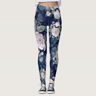 Leggings Rosas rosas rosas oscuras azul: Vintage