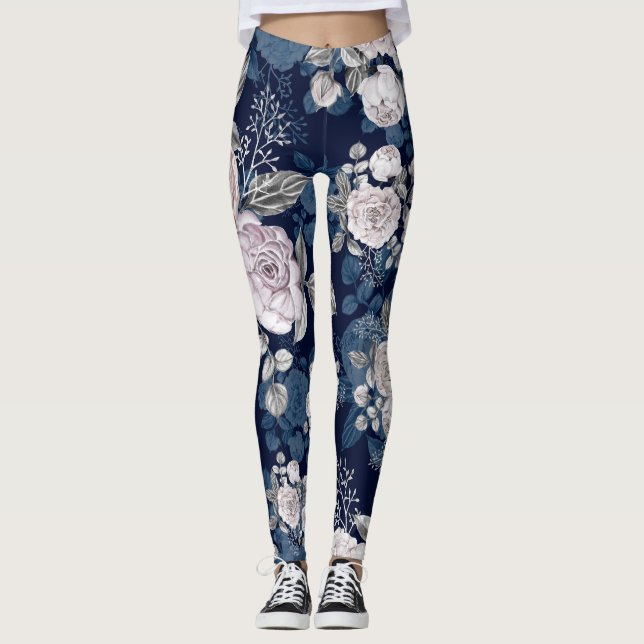 Leggings Rosas rosas rosas oscuras azul: Vintage (Anverso)