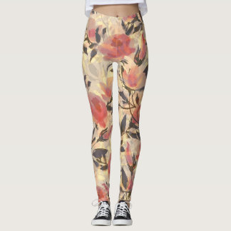 Leggings Rosas salvajes de primavera: patrón de acuarela.