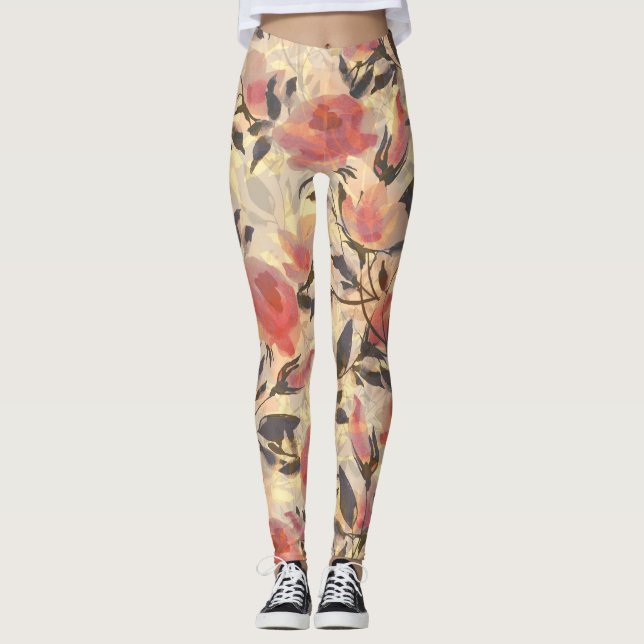 Leggings Rosas salvajes de primavera: patrón de acuarela. (Anverso)