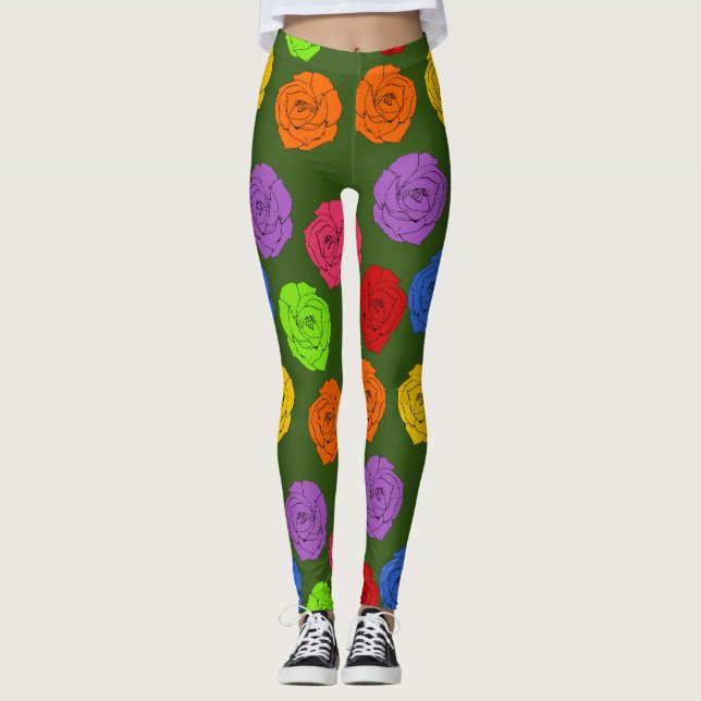 Leggings Rosas vibrantes y coloridos - Verde (Anverso)