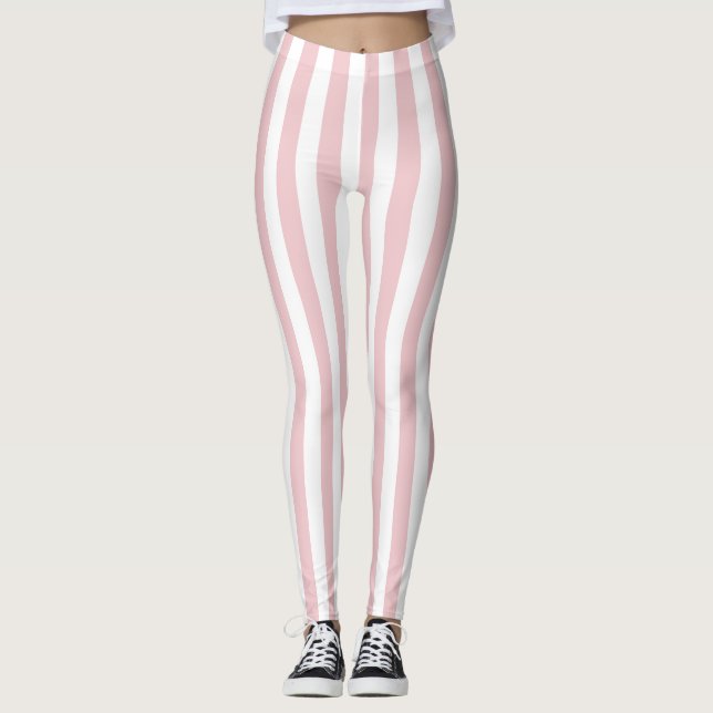 Leggings rosas y blancos de rayas para mujeres (Anverso)