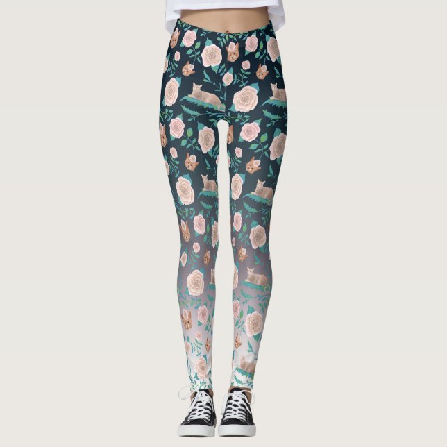 Leggings Rosas y gatos en un contexto metálico (Anverso)
