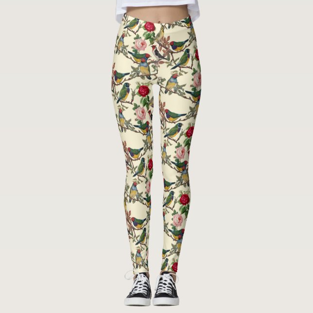 Leggings Rosas y pájaros victorianos (Anverso)
