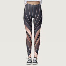 Leggings Rose Gold Navy Geometric Fan Neo Deco Art