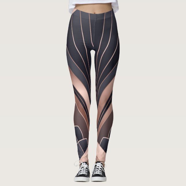 Leggings Rose Gold Navy Geometric Fan Neo Deco Art (Anverso)