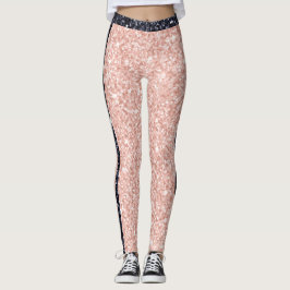Leggings Rose Golden Black Shiny Glitter Pattern Stripes