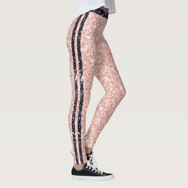 Leggings Rose Golden Black Shiny Glitter Pattern Stripes (Derecha)