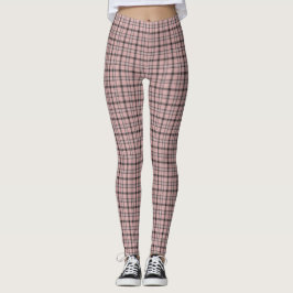 Leggings Rose Pink Black Plaid Classic Pattern