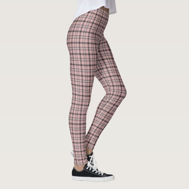 Leggings Rose Pink Black Plaid Classic Pattern (Derecha)