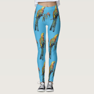 Leggings Rosella Parrot acuarela Azul Pájaro Leyendas