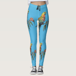 Leggings Rosella Parrot acuarela Azul Pájaro Leyendas