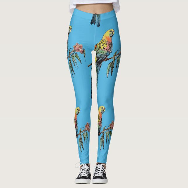 Leggings Rosella Parrot acuarela Azul Pájaro Leyendas (Anverso)