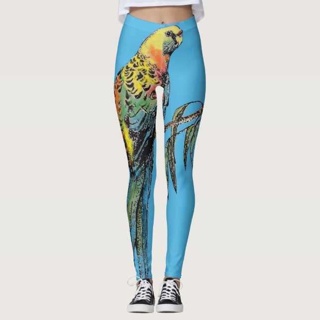 Leggings Rosella Parrot acuarela Azul Pájaro Leyendas (Anverso)